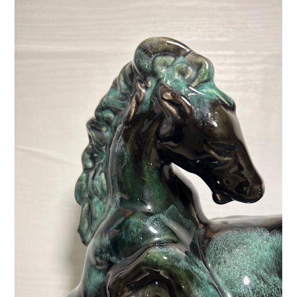 Wyatt Art Pottery Rearing Horses Figure Green Black Drip Glaze 11.75" Canada - Picture 2 of 12